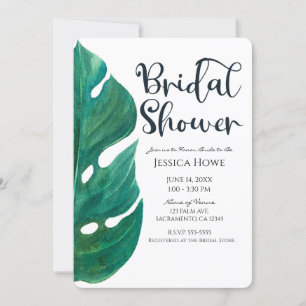 Invitación Lámina Tropical Blanca y Verde Ducha de Novias Clá
