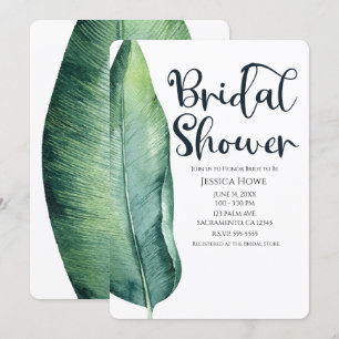 Invitación Lámina Tropical Blanca y Verde Ducha de Novias Clá