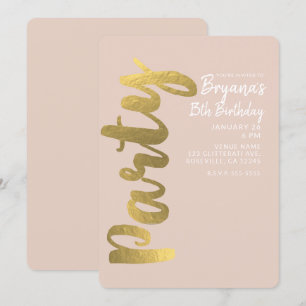 Invitación Laminado Dorado Falso Brillante Beige Fiesta de Cu