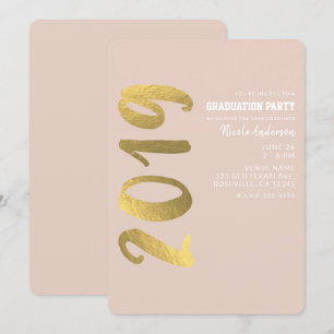 Invitación Laminado Dorado Falso Brillante Beige Glam Graduac