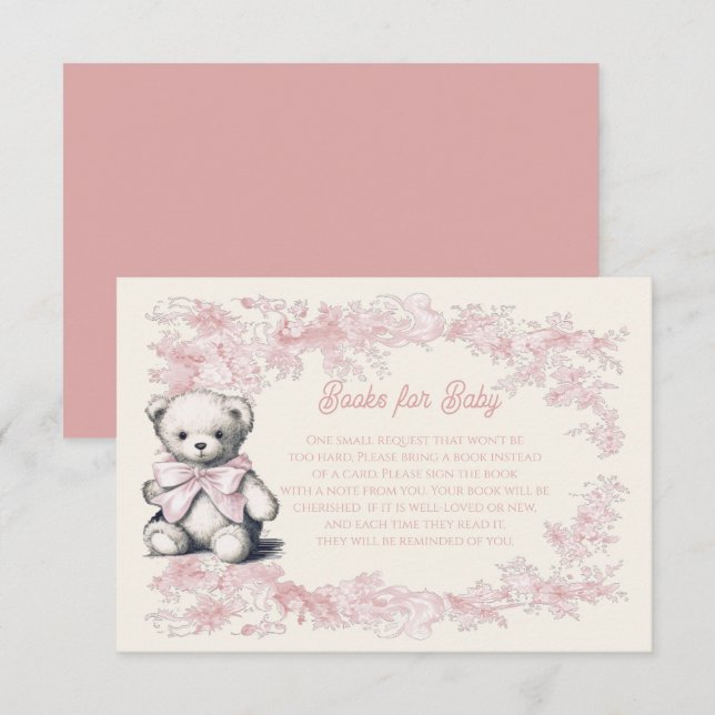 Invitación Láminas de oso rosa rosado con flores para niños (Anverso / Reverso)