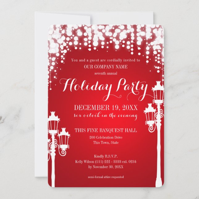 Invitación Lamp Post Sparkke Red Holiday Party Corporate (Anverso)