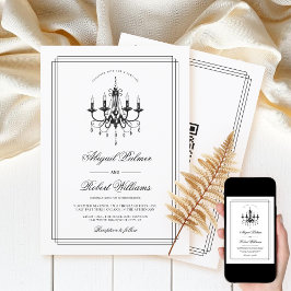 Invitación Lámpara blanca y negra, código QR, boda de dinero