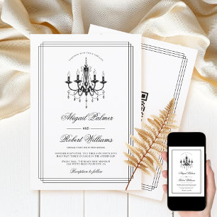 Invitación Lámpara blanca y negra, código QR, boda de dinero 