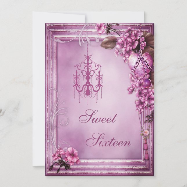 Invitación Lámpara, Corazón y Flores Marco Dulce 16 (Anverso)