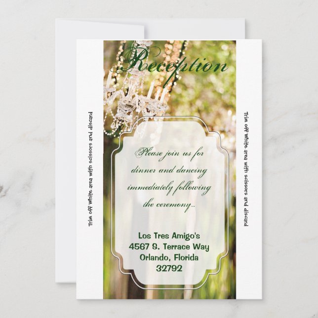 Invitación Lámpara de araña de cristal con recepción 3.5x7 ro (Anverso)