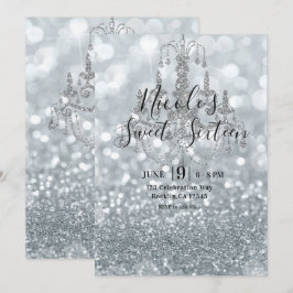 Invitación Lámpara de araña glamour con brillo plateado blanc