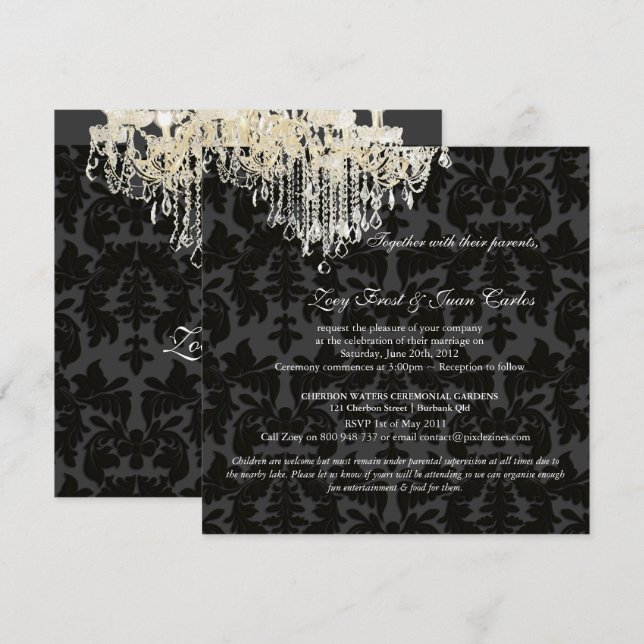 Invitación Lámpara de cristal de PixDezines + Damasco barroco (Anverso / Reverso)