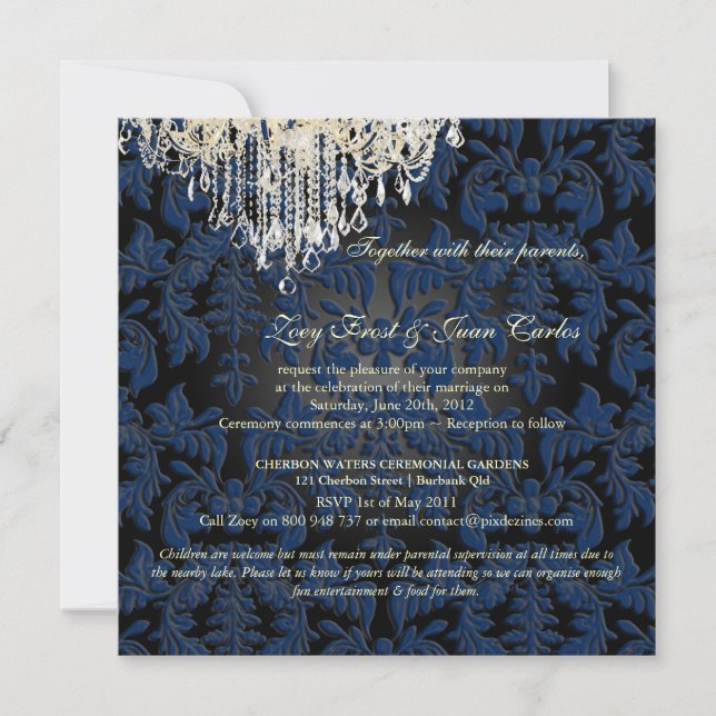 Invitación Lámpara de cristal de PixDezines + Damasco barroco (Anverso)