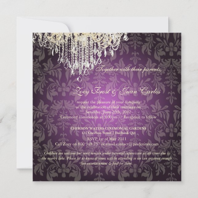 Invitación Lámpara de cristal de PixDezines + Damasco barroco (Anverso)
