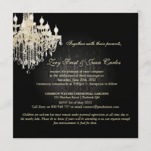 Invitación Lámpara de cristal de PixDezines + Damasco/negro+b