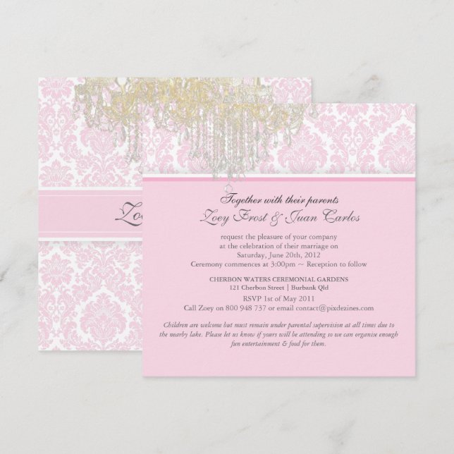 Invitación Lámpara de cristal de PixDezines + Damask de Moiré (Anverso / Reverso)