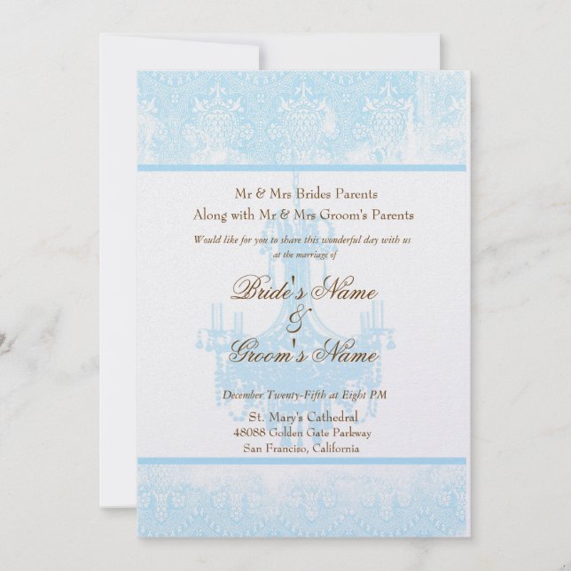 Invitación Lámpara de Damasco Azul Boda Aqua