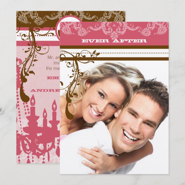 Invitación Lámpara de época rosa y chocolate marrón (Anverso / Reverso)