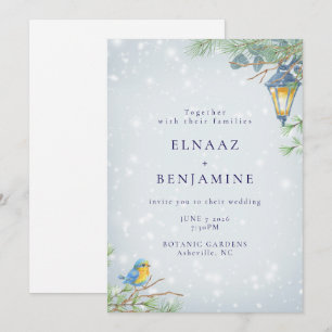 Invitación Lámpara de invierno con nieve y boda con ilustraci