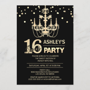 Invitación Lámpara de oro negro SWEET 16 Fiesta