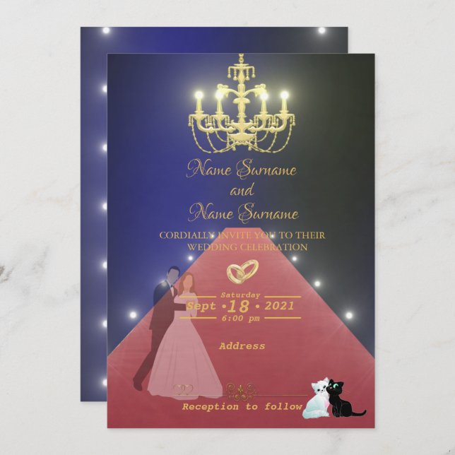 Invitación Lámpara dorada de la alfombra roja (Anverso / Reverso)