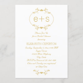 Invitación Lámpara dorada y ducha de boda con monograma
