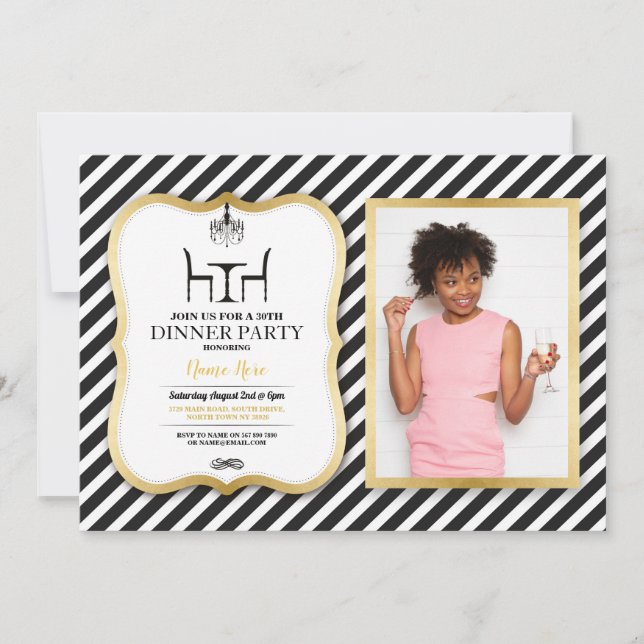 Invitación Lámpara elegante del oro del fiesta de cena del (Anverso)