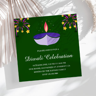 Invitación Lámpara india elegante Diya verde fiesta Diwali