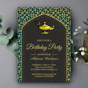 Invitación Lámpara Mágica Noches Árabes Cumpleaños Gris Azula