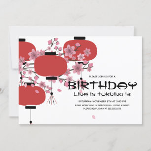 Invitación Lámpara Oriental Japonesa China Cumpleaños Sakura