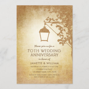 Invitación Lámpara Vintage 70 Aniversario de Boda Otoño Rústi