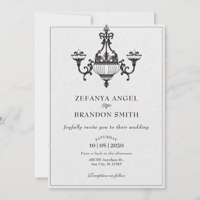 Invitación lámparas de araña antiguas clásicas decoración bod (Anverso)