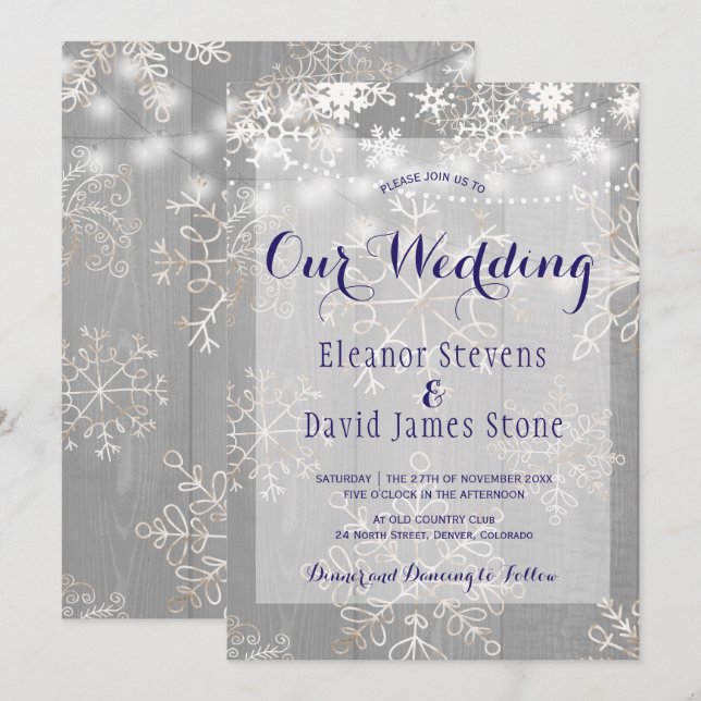 Invitación Lámparas de nieve luces de plata boda de invierno (Anverso / Reverso)