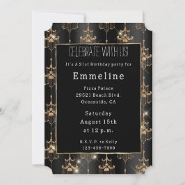 Invitación Lámparas de oro de color negro dorado