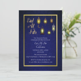 Invitación Lámparas de oro en damasco azul | Eid Al Fitr