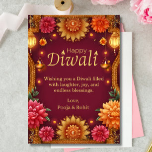 Invitación Lámparas florales Diwali Red Gold