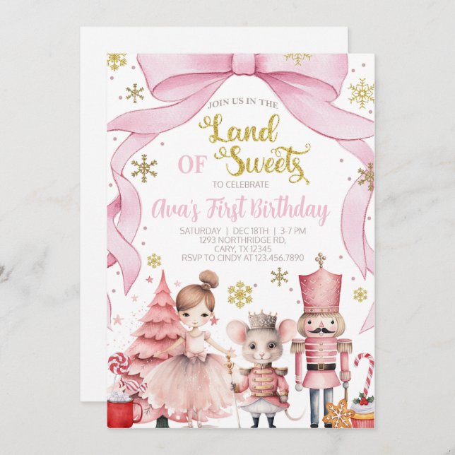 Invitación Land of Sweets nutcracker birthday invitation. (Anverso / Reverso)