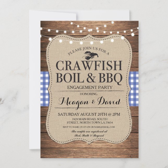 Invitación Langosta Boil BBQ Engagement Party Shower Lobster (Anverso)