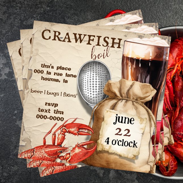 Invitación Langosta | Bugs y Fiesta de Cervezas (Mudbug crawfish boil customizable party invitation)