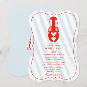 Invitación Langosta Corazón Rayas Azules Náutico Boda de Play