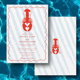 Invitación Langosta Corazón Rayas Azules Náutico Boda de Play