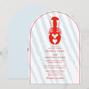 Invitación Langosta Corazón Rayas Azules Náutico Boda de Play