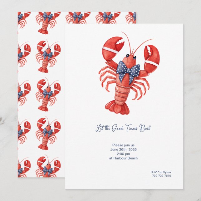 Invitación Langosta de Verano Playa Costera (Anverso / Reverso)