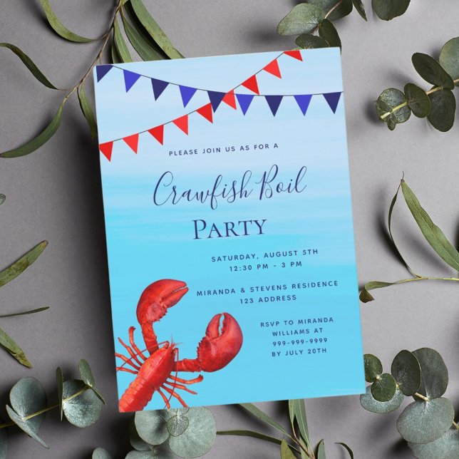 Invitación Langosta hervir fiesta bogavante rojo playa de mar (Subido por el creador)