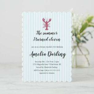 Invitación Langosta Preppy Raya Azul Verano Cumplí Once