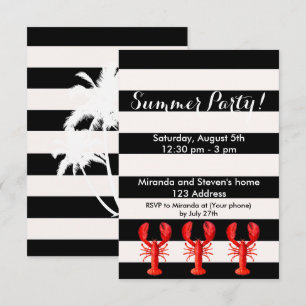 Invitación Langosta roja fiesta de verano blanco negro