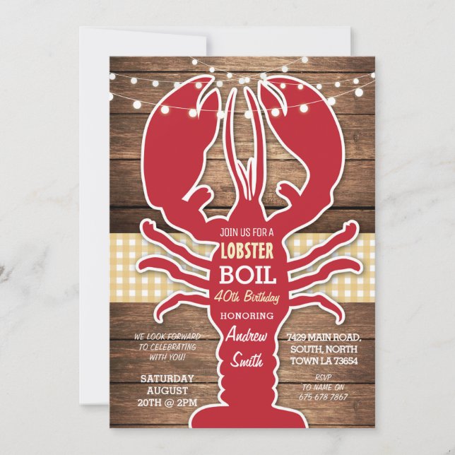 Invitación Langostinos de la fiesta de cumpleaños de cualquie (Anverso)