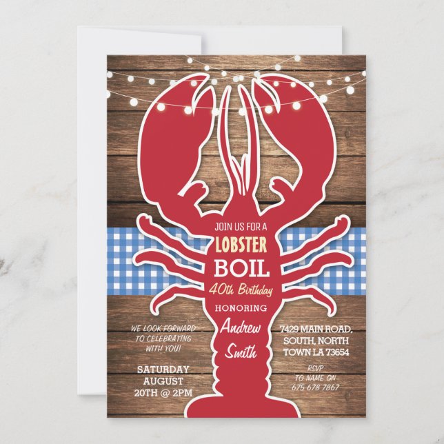 Invitación Langostinos Hervidos BBQ Fiesta de Cumpleaños de C (Anverso)
