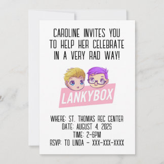 Invitación Lankybox Youtube Birthday Invitation