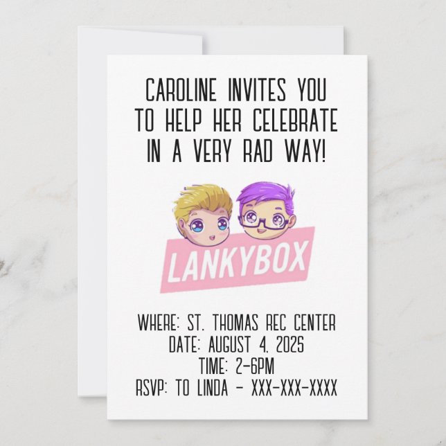 Invitación Lankybox Youtube Birthday Invitation (Anverso)