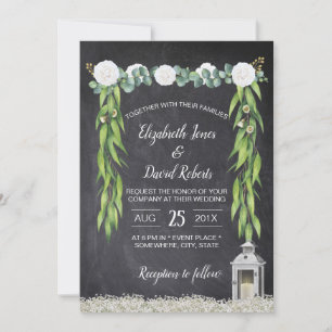 Invitación Lantern Boho Boda del tablero de croquis con flore