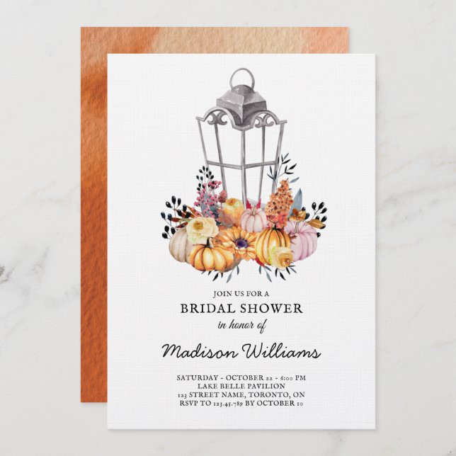 Invitación Lantern Bridal Shower Watercolor Otoño (Anverso / Reverso)