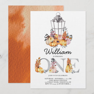 Invitación Lantern Watercolor Otoño Primer Cumpleaños