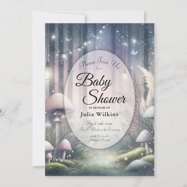 Invitación Lanternlight Dreams Enchanted Forest Baby Shower (Anverso)